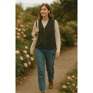 Vtg Woolrich Charcoal Sherpa Lined Vest Size 2XL Cozy Core Gorpcore Layering